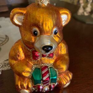 Vintage Bear Ornament With Gift Christmas